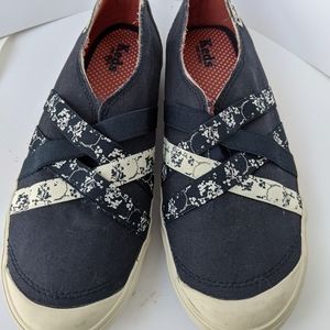 Keds Navy/White Floral Elastic Crossed Straps Slip-on Shoes Sneakers Womens  9
